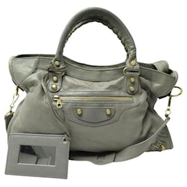 Balenciaga-BALENCIAGA GIANT CITY 12 281770 GRAY LEATHER SHOULDER BAG-Grey