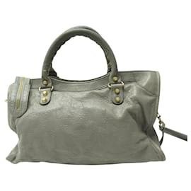 Balenciaga-BALENCIAGA GIANT CITY 12 281770 GRAY LEATHER SHOULDER BAG-Grey