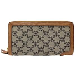 Céline-VINTAGE CELINE LOGO TRIOMPHE CANVAS LEATHER WALLET COIN PURSE-Brown