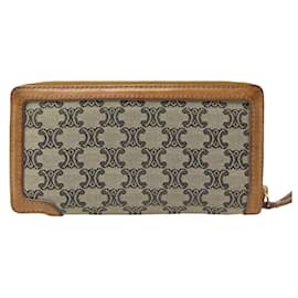 Céline-VINTAGE CELINE LOGO TRIOMPHE CANVAS LEATHER WALLET COIN PURSE-Brown