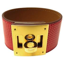Hermès-NEUF BRACELET HERMES KELLY DOG LEZARD NILOTICUS T3 15 A 17 METAL DORE ROUGE-Rouge