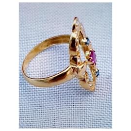 Autre Marque-Art Deco ring 18k gold / ruby-Red,Blue,Gold hardware
