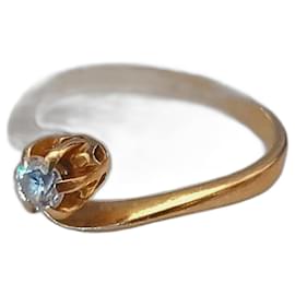 Autre Marque-18k gold solitaire ring with diamond-Gold hardware