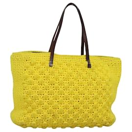 Fendi-Sac à épaule FENDI en laine jaune Auth BD1221-Jaune