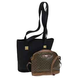 Céline-CELINE Macadam Canvas Shoulder Bag Leather 2Set Beige Black Auth bs23709-Black,Beige