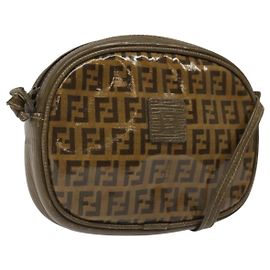 FENDI Zucchino Canvas Shoulder Bag Brown Auth ep8229 Brown