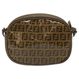 Fendi-FENDI Zucchino Canvas Shoulder Bag Brown Auth ep8229-Brown