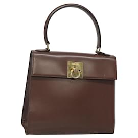 Céline-CELINE Hand Bag Leather Brown Gold Auth mr1262-Brown,Golden