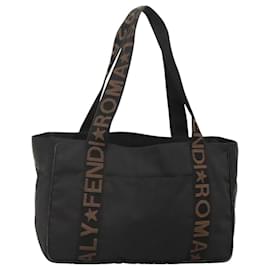 Fendi-Sac fourre-tout FENDI en toile noir et marron Auth bs24038-Marron,Noir