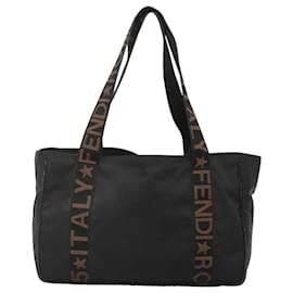 Fendi-Sac fourre-tout FENDI en toile noir et marron Auth bs24038-Marron,Noir