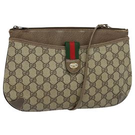 GUCCI GG Supreme Web Sherry Line Sac PVC Beige Or 904 02 026 Auth ki5611 Beige Doré