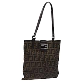 Fendi-Sac fourre-tout Mamma Baguette en toile Zucca FENDI noir marron argent Auth BD1403-Marron,Noir,Argenté