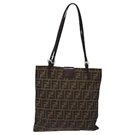Fendi-Sac fourre-tout Mamma Baguette en toile Zucca FENDI noir marron argent Auth BD1403-Marron,Noir,Argenté