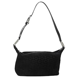 Céline-CELINE C Macadam Canvas Shoulder Bag Suede Black Silver Auth 116707-Black,Silvery