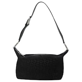 Céline-CELINE C Macadam Canvas Shoulder Bag Suede Black Silver Auth 116707-Black,Silvery