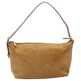 Céline-CELINE C Macadam Canvas Shoulder Bag Suede Beige Gold Auth 116176-Beige,Golden