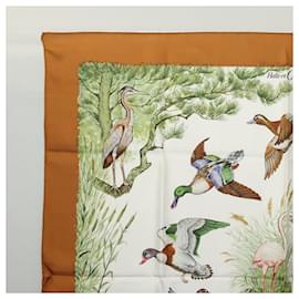 Hermès-HERMES Carre 90 Scarf Halte en Camargue Silk Brown Green Auth ki5597-Brown,Green