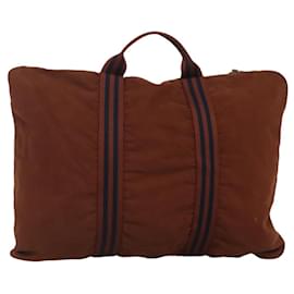 Hermès-HERMES Fourre ToutPorte Documents Business Bag Canvas Brown Navy Auth nb456-Brown,Navy blue