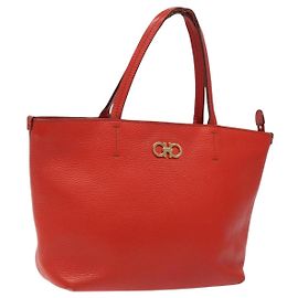 Borsa tote in pelle rossa e oro Auth 116613 di Salvatore Ferragamo Rosso D'oro