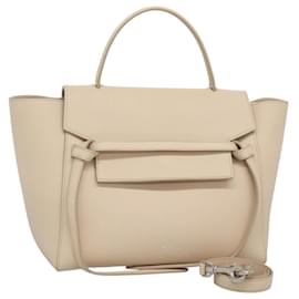 Céline-CELINE Mini Belt bag Hand Bag Leather 2way Beige Silver Auth BD1057A-Beige,Golden