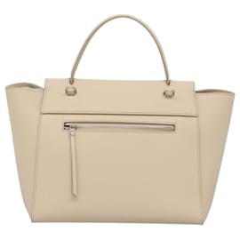 Céline-CELINE Mini Belt bag Hand Bag Leather 2way Beige Silver Auth BD1057A-Beige,Golden