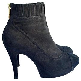 Chanel Black Leather Ankle Boots Black
