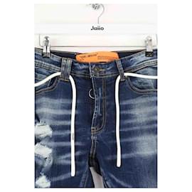 Off White-Jean slim en coton-Bleu