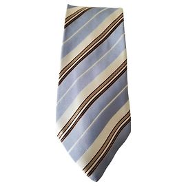 Autre Marque Corbata de seda a rayas azules Azul