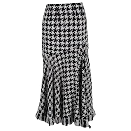 Oscar de la Renta-Oscar De La Renta Patterned Midi Skirt in Black and White Wool-Black