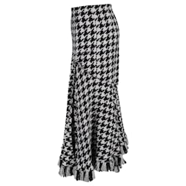 Oscar de la Renta-Oscar De La Renta Patterned Midi Skirt in Black and White Wool-Black