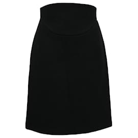 Alaïa-Alaïa Belt Cutout Pencil Skirt in Black Wool-Black