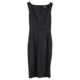 Dolce & Gabbana- D&G Square Neckline Midi Dress in Black Satin-Black