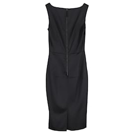 Dolce & Gabbana- D&G Square Neckline Midi Dress in Black Satin-Black