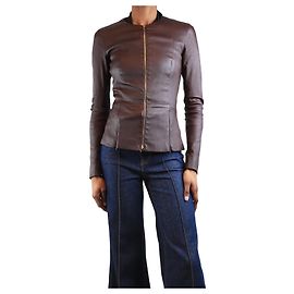 The row Burgunder Lammleder-Jacke mit Reißverschluss - Größe UK 4 Rot