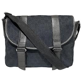 Gucci-Gucci GG Canvas Leather Shoulder Bag 145859-Black