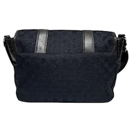 Gucci-Gucci GG Canvas Leather Shoulder Bag 145859-Black