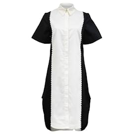 Mary Katrantzou-Mary Katrantzou Short Sleeve Two Tone Shirt Dress in Black Cotton-Black