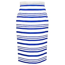 Dolce & Gabbana-Dolce & Gabbana Striped Midi Skirt in Blue Linen-Blue