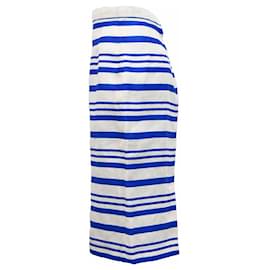 Dolce & Gabbana-Dolce & Gabbana Striped Midi Skirt in Blue Linen-Blue