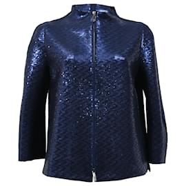 Giorgio Armani-Giorgio Armani Zipped Jacket in Blue Sequins-Blue,Navy blue
