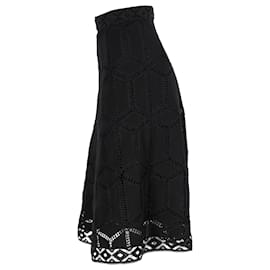 Ba&Sh- Ba&Sh Embroidered Midi A-Line Skirt in Black Polyester-Black