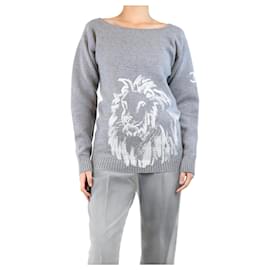 Chanel-Grey cashmere lion graphic jumper - size UK 6-Grey