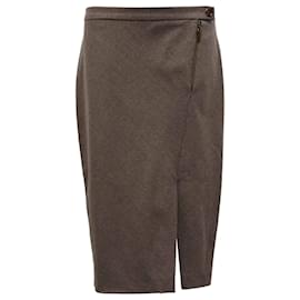 Brunello Cucinelli-Brunello Cucinelli Midi Skirt in Brown Wool-Brown