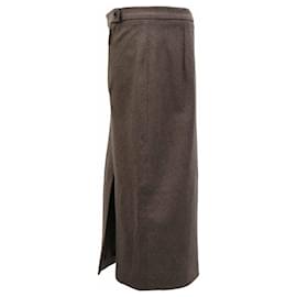 Brunello Cucinelli-Brunello Cucinelli Midi Skirt in Brown Wool-Brown