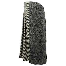 Bottega Veneta-Bottega Veneta Abstract Print Pleated Midi Skirt in Black Silk-Black