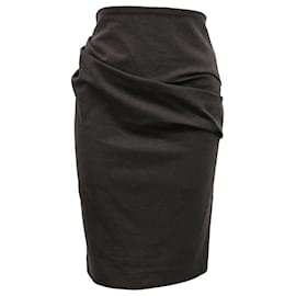 Brunello Cucinelli-Brunello Cucinelli Draped Midi Skirt in Brown Cotton-Brown,Red