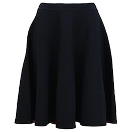 Akris-Akris Punto A-Line Midi Skirt in Navy Blue Wool-Blue,Navy blue