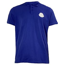 Moncler-Moncler Logo Patch Polo Shirt in Blue Cotton -Blue,Light blue