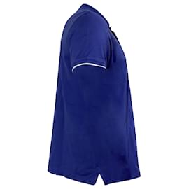 Moncler-Moncler Logo Patch Polo Shirt in Blue Cotton -Blue,Light blue