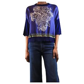 Etro Blau bedruckte Seidentop - Größe UK 6 Blau